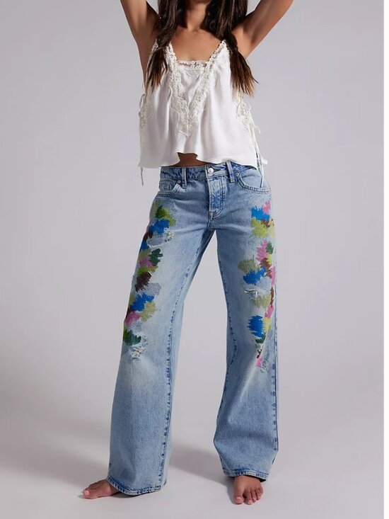 Free People Denim - NWT Free People Tennessee Low-Rise Embroidered Boyfriend Jeans in Dream Circuit